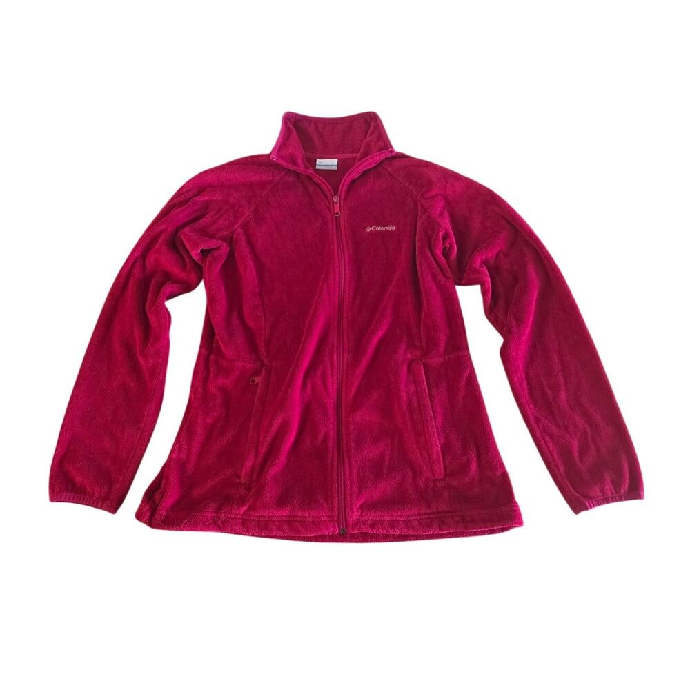 Columbia Magenta Fleece Jacket Womens- L, Zipper Long Sleeve Lightweight Outdoor